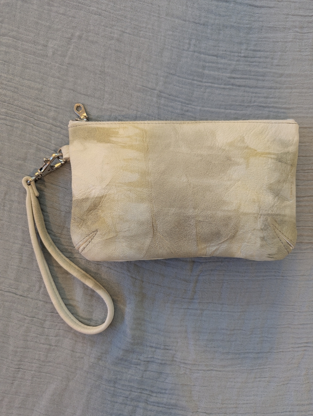 Tracy Tanner Soft Leather Wristlet Clutch in Cream & Sage Green Watercolor